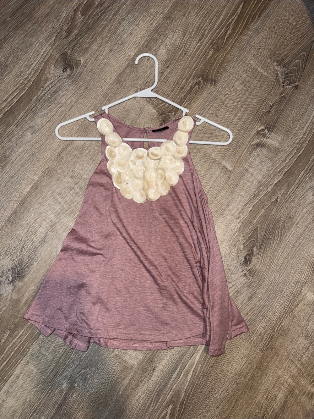 Mauve Tank Dress with Decorative Cream Neckline